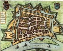 Kaart van Venlo uit 1652 van Joan Blaeu, met geheel links de Ottenmolen
