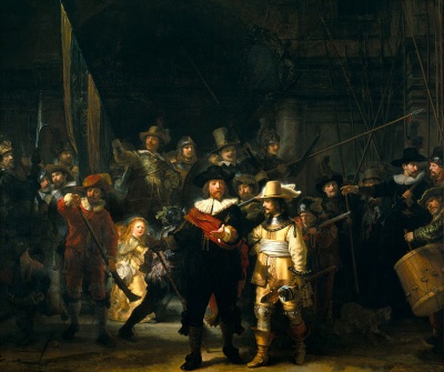 De compagnie van kapitein Frans Banning Cocq en luitenant Willem van Ruytenburgh maakt zich gereed om uit te marcheren